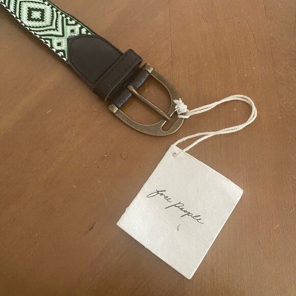 NWT Free People Moving To Mars Belt Jaded Jungle Green S/M Geometric Bohemian - Picture 3 of 9